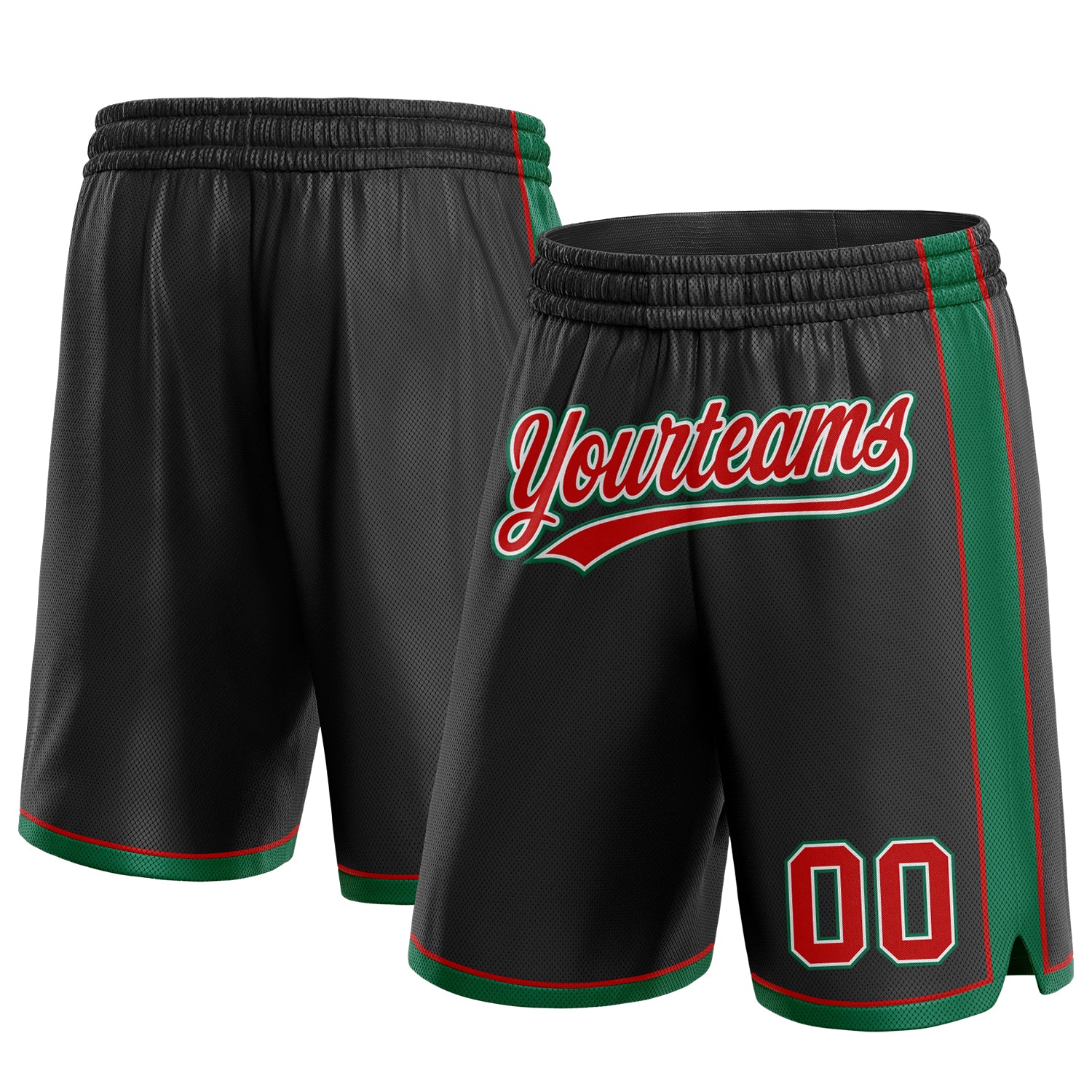 Custom Name and Number Basketball Shorts - Personalized Black Red Kelly Green Authentic Team Gear Personalized Black Red-Kelly