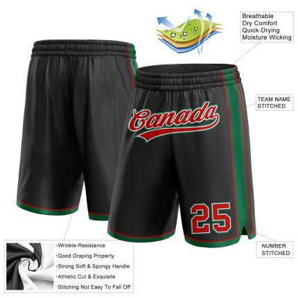 Custom Name and Number Basketball Shorts - Personalized Black Red Kelly Green Authentic Team Gear Personalized Black Red-Kelly