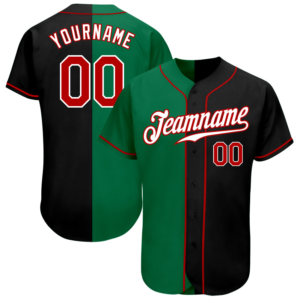 Custom Authentic Baseball Jersey - Personalized Name & Number, Black Red Kelly Green Team Gear Personalized Black Red-Kelly