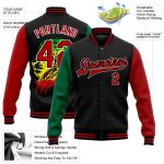 Personalized Black Red Green 3D Lion Bomber Varsity Letterman Jacket for Black History Month Personalized Black Red-Kelly