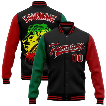 Custom Black History Month Lion 3D Pattern Bomber Jacket with Personalized Name and Number - Varsity Full-Snap Letterman Jacket