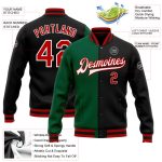 Personalized Black Red Kelly Green Varsity Letterman Bomber Jacket Full-Snap Fashion Personalized Black Red-Kelly Green Bomber