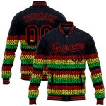 Custom Name Number 3D Pattern Bomber Jacket Black Red Kelly Green Gold Black History Month Full-Snap Varsity Letterman Personalized