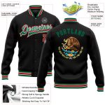 Custom Name Number 3D Bomber Varsity Jacket Black Red Kelly Green Mexico Full-Snap Letterman Jacket Personalized Black Red-Kelly