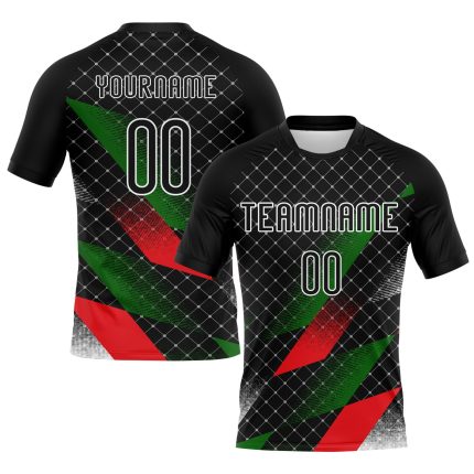Custom Volleyball Jersey Personalized with Name and Number, Black Red-Kelly Green Geometric Shape for Palestine Team Personalized