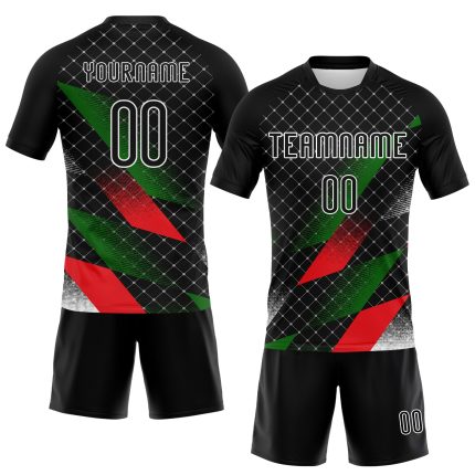 Custom Volleyball Jersey Personalized with Name and Number, Black Red-Kelly Green Geometric Shape for Palestine Team Personalized