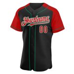 Personalized Baseball Jersey Black Red Kelly Green Raglan Sleeves Personalized Black Red-Kelly Green Raglan Sleeves Baseball
