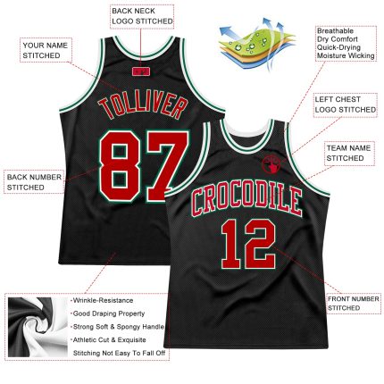 Personalized Black Red Kelly Green Basketball Jersey for Men - Throwback Style Personalized Black Red-Kelly Green Throwback