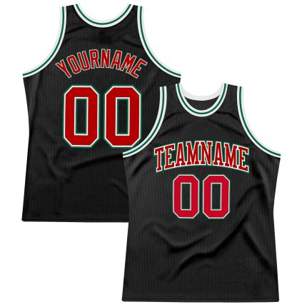 Personalized Black Red Kelly Green Basketball Jersey for Men - Throwback Style Personalized Black Red-Kelly Green Throwback