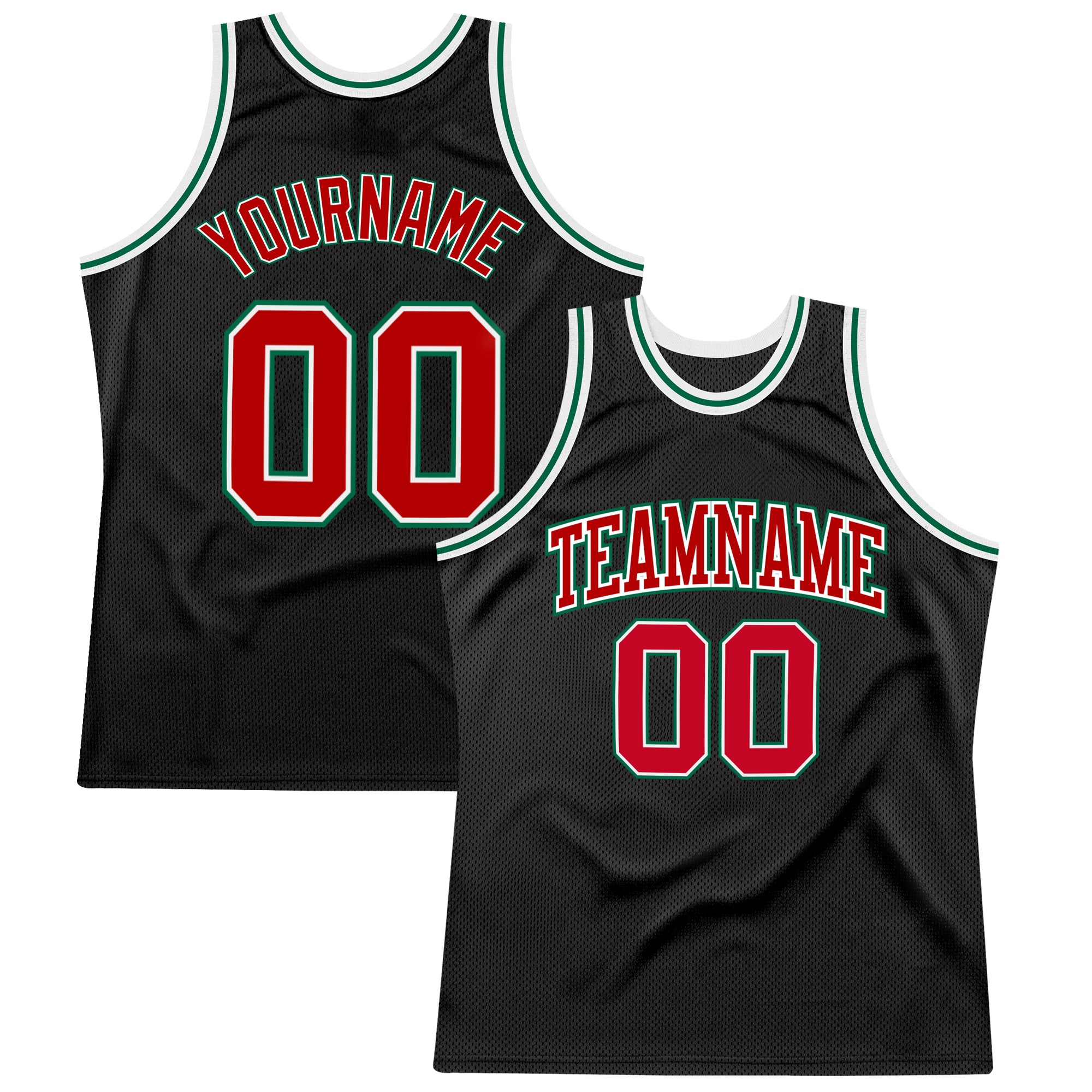 Personalized Black Red Kelly Green Basketball Jersey for Men - Throwback Style Personalized Black Red-Kelly Green Throwback
