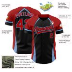 Custom Name & Number Personalized 3D Pattern Baseball Jersey - Black Red Light Blue Team Design - Authentic Solid Style Personalized