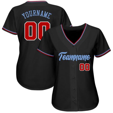 Custom Name and Number Authentic Baseball Jersey in Black Red-Light Blue - Personalized Team Gear Personalized Black Red-Light