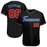 Custom Name and Number Authentic Baseball Jersey in Black Red-Light Blue - Personalized Team Gear Personalized Black Red-Light