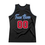 Customizable Authentic Throwback Basketball Jersey - Personalized Black and Red with Light Blue Team Name and Number Personalized