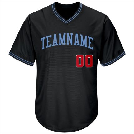 Custom Name & Number Baseball Jersey Shirt - Personalized Black Red-Light Blue Authentic Throwback Rib-Knit Style Personalized