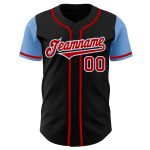 Custom Name Number Authentic Two Tone Baseball Jersey Personalized Black Red Light Blue Personalized Black Red-Light Blue