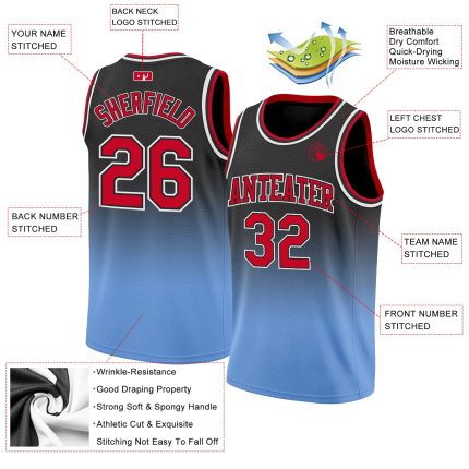 Personalized Fashion Basketball Jersey - Black Red-Light Blue Fade Design Personalized Black Red-Light Blue Fade Fashion