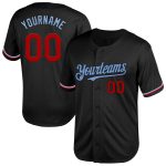 Custom Personalized Throwback Baseball Jersey - Black Red-Light Blue Mesh, Team Name and Number Personalized Black Red-Light