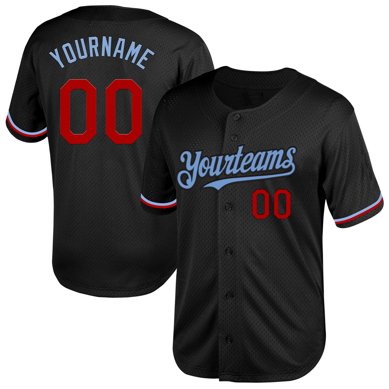Personalized Throwback Baseball Jersey in Black Red and Light Blue Mesh Personalized Black Red-Light Blue Mesh Throwback
