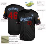Personalized Throwback Baseball Jersey in Black Red and Light Blue Mesh Personalized Black Red-Light Blue Mesh Throwback