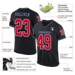 Personalized Black and Red Light Blue Football Jersey, Throwback Style Personalized Black Red-Light Blue Mesh Throwback Football