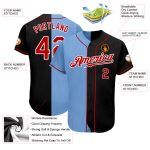 Personalized Black and Red Light Blue Split Baseball Jersey for Fashion Wear Personalized Black Red-Light Blue Split Fashion