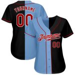 Personalized Black and Red Light Blue Split Baseball Jersey for Fashion Wear Personalized Black Red-Light Blue Split Fashion