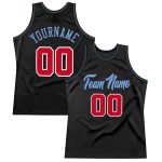 Personalized Black and Red Throwback Basketball Jersey in Light Blue Design Personalized Black Red-Light Blue Throwback Basketball
