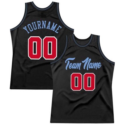 Personalized Black and Red Throwback Basketball Jersey in Light Blue Design Personalized Black Red-Light Blue Throwback Basketball