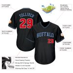 Personalized Black Red-Light Blue Baseball Jersey Shirt - Throwback Rib-Knit Design Personalized Black Red-Light Blue Throwback