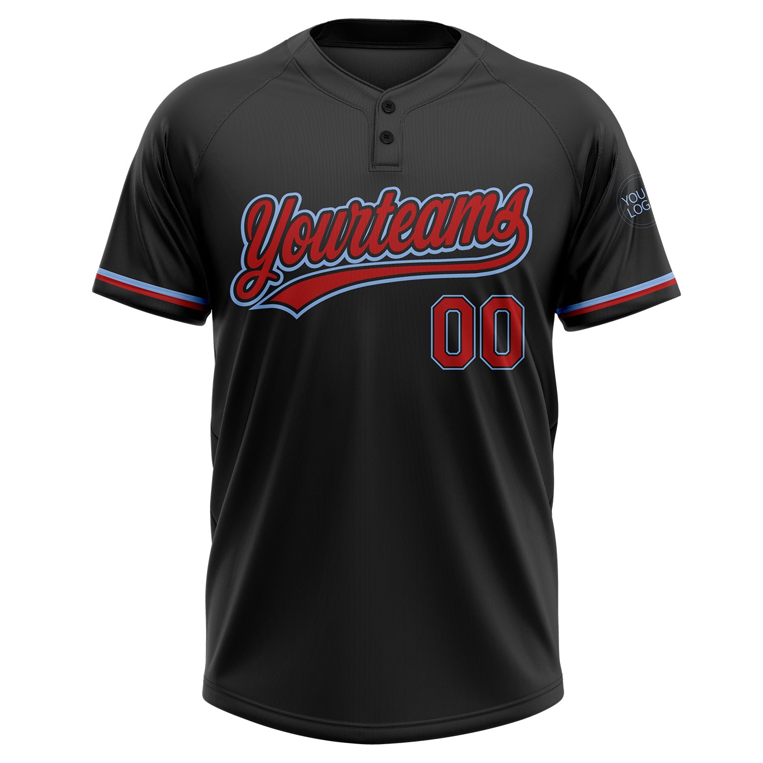 Personalized Black Red-Light Blue Two-Button Unisex Softball Jersey Team Custom Name and Number Custom Two-Button Unisex Softball Jersey with Personalized Name & Number - Black Red Light Blue Personalized Black Red-Light - Image 2