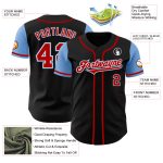 Personalized Black and Red Two Tone Baseball Jersey with Blue Accents Personalized Black Red-Light Blue Two Tone Baseball