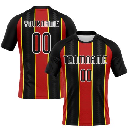 Personalized Sublimation Volleyball Jersey with Black and Red-Light Yellow Lines Personalized Black Red-Light Yellow Lines