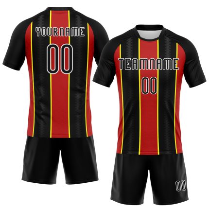 Personalized Sublimation Volleyball Jersey with Black and Red-Light Yellow Lines Personalized Black Red-Light Yellow Lines