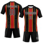 Custom Sublimation Volleyball Jersey with Personalized Name & Number, Black Red-Light Yellow Lines Team Uniform Personalized