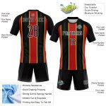 Custom Sublimation Volleyball Jersey with Personalized Name & Number, Black Red-Light Yellow Lines Team Uniform Personalized