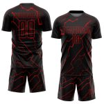 Personalized Lightning Soccer Jersey - Black Red Sublimation Uniform Personalized Black Red Lightning Sublimation Soccer
