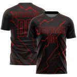 Custom Black Red Lightning Soccer Jersey with Personalized Name & Number - Sublimation Team Uniform Personalized Black Red
