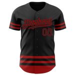 Custom Authentic Baseball Jersey - Personalized Black and Red Line with Team Name and Number Personalized Black Red Line