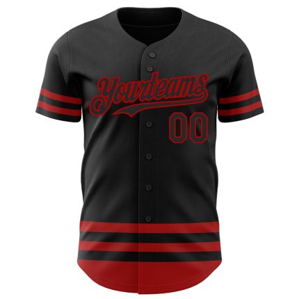 Custom Authentic Baseball Jersey - Personalized Black and Red Line with Team Name and Number Personalized Black Red Line
