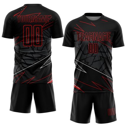 Personalized Soccer Jersey Black Red Lines Sublimation Uniform 2 for Men and Women Personalized Black Red Lines Sublimation