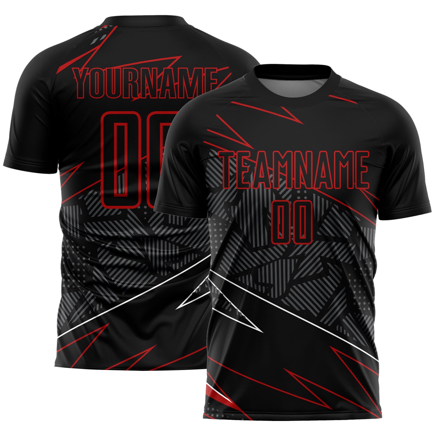 Customizable Black and Red Lines Soccer Jersey Uniform - Sublimation Design Personalized Black Red Lines Sublimation Soccer