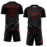 Customizable Black and Red Lines Soccer Jersey Uniform - Sublimation Design Personalized Black Red Lines Sublimation Soccer