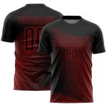 Custom Sublimation Soccer Jersey - Personalized Black and Red Lines Uniform Personalized Black Red Lines Sublimation Soccer