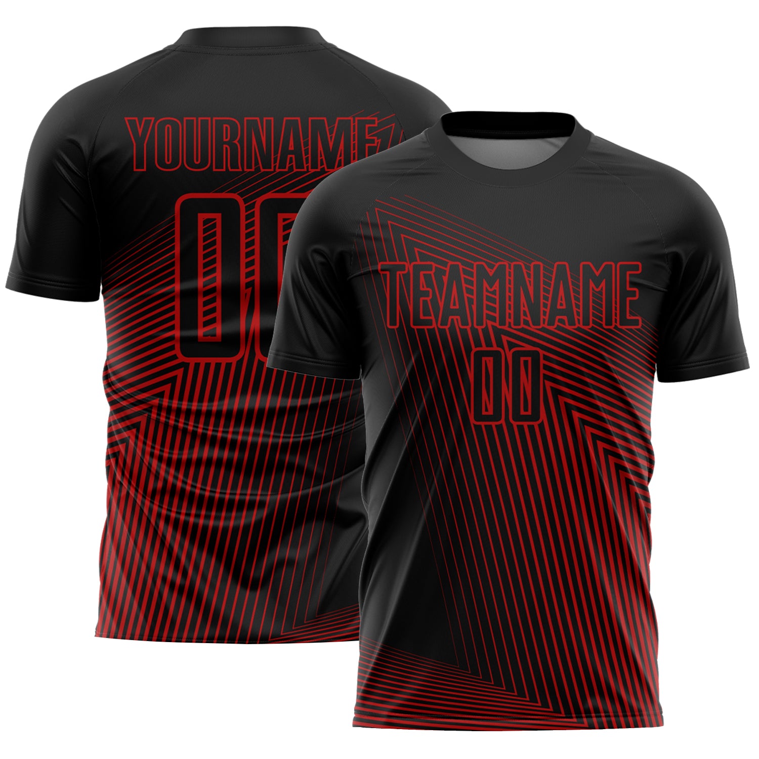 Custom Sublimation Soccer Jersey - Personalized Black and Red Lines Uniform Personalized Black Red Lines Sublimation Soccer