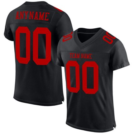 Custom Black Red Mesh Football Jersey with Personalized Name and Number - Authentic Team Apparel Personalized Black Red Mesh
