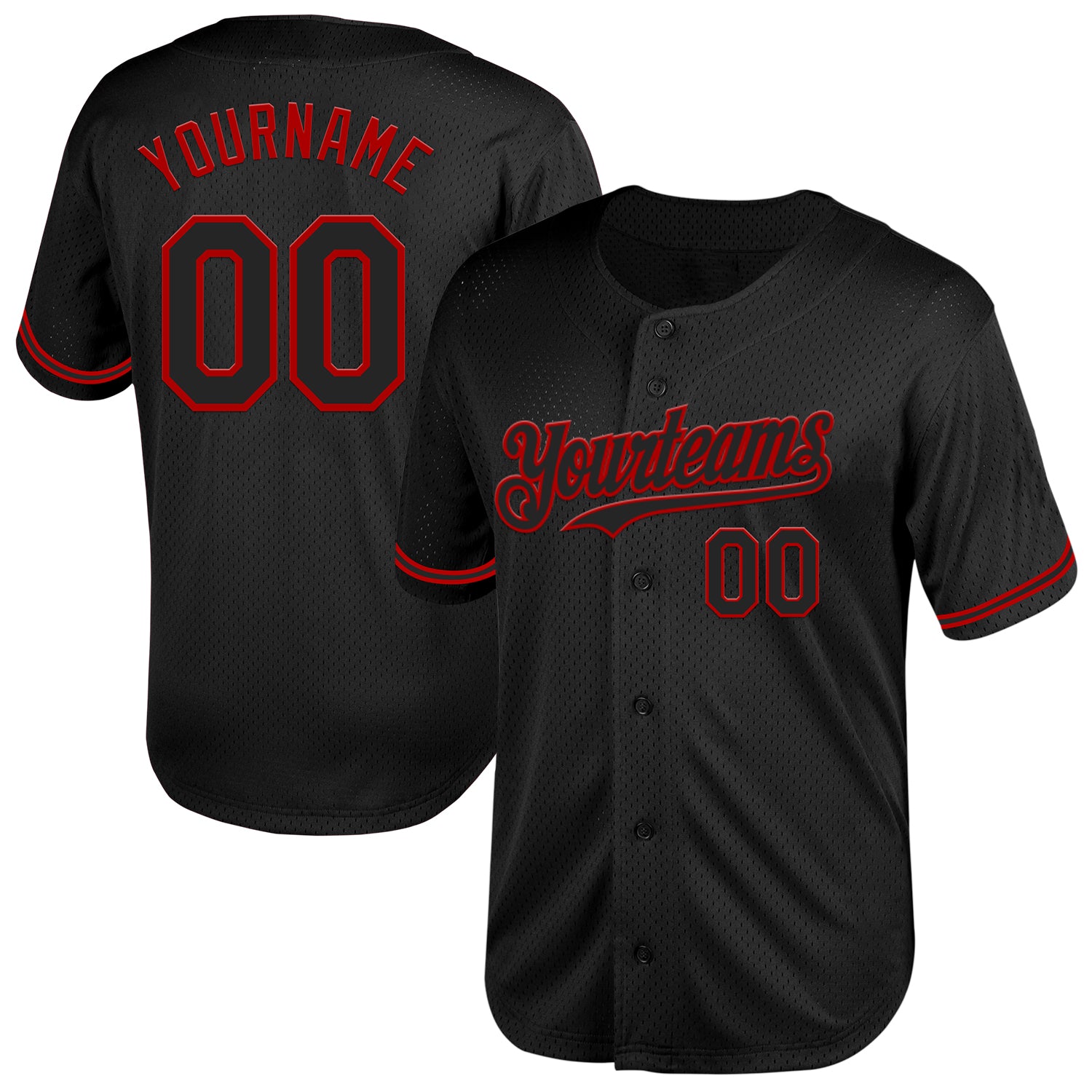 Personalized Authentic Black Red Mesh Baseball Jersey - Throwback Style Personalized Black Red Mesh Authentic Throwback Baseball