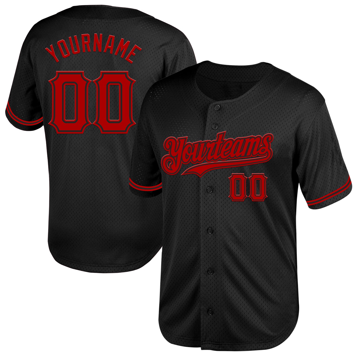 Custom Black Red Mesh Baseball Jersey with Personalized Name & Number - Authentic Throwback Design Personalized Black Red