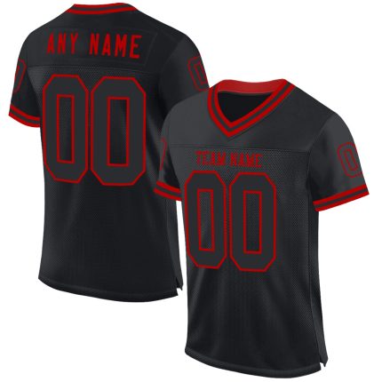 Custom Name and Number Authentic Throwback Football Jersey - Personalized Black Red Mesh Team Jersey Personalized Black Red