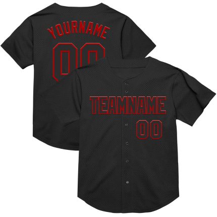 Personalized Throwback Baseball Jersey in Black Red Mesh - Custom 3 Personalized Black Red Mesh Throwback Baseball Jersey